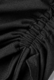 Zwart casual effen uitgehold patchwork T-shirts met trekkoord en hals