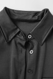 Черная повседневная твердая лоскутная рубашка с воротником и коротким рукавом из двух частей