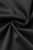 Черная повседневная твердая лоскутная рубашка с воротником и коротким рукавом из двух частей