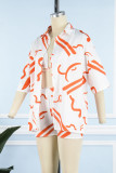Оранжевый отпуск Отложной воротник с принтом в стиле пэчворк С короткими рукавами Три части