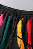 Pantaloni patchwork a matita a vita alta con patchwork in nappa tinta unita casual nera