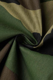 Verde militar Camuflagem de rua casual estampa patchwork fivela gola redonda manga curta duas peças