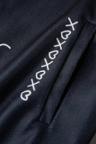Due pezzi manica lunga con fibbia patchwork stampa casual nera