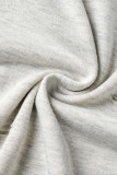 Cinza casual sólido patchwork rasgado alto-falante de cintura alta fundo de cor sólida