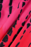 Rotes sexy Druck-Patchwork-langes Kleid mit schrägem Kragen