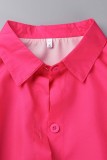 Rose Red Casual Gradual Change Print Basic Turndown Collar Shirt Dress Dresses