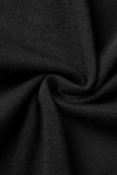 Camisetas pretas casuais sólidas vazadas patchwork com amarração no decote