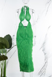 Green Sexy Solid Bandage Backless Halter Sleeveless Dress Dresses