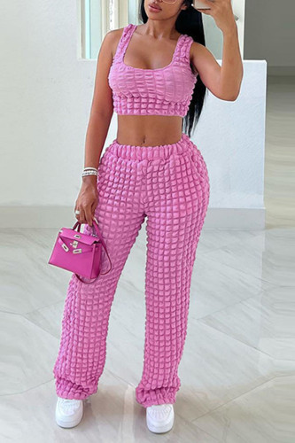 Rose Red Sexy Solid Patchwork U Neck Sleeveless Two Pieces