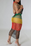 Colour Sexy Print Bandage Hollowed Out Patchwork Swimwears Cover Up