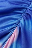 Blauwe casual print tie-dye vouw een halve coltrui met lange mouwen