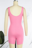 Pink Sexy Casual Solid Basic U Neck Skinny Romper