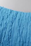 Azul casual liso patchwork fenda cintura alta saia convencional de cor sólida