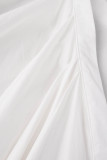 Witte sexy effen vouw met split, V-hals, lange mouwen, grote maten jurken