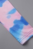 Blaue Casual Print Tie Dye Fold Half A Rollkragen-Langarmkleider