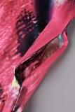 Rose Red Sexig Casual Print Tie Dye Bandage Rygglös Halter Vanliga Jumpsuits