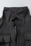 Gelbe Street Solid Patchwork Pocket Zipper Collar Skinny Jumpsuits