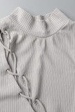 Robes de robe sans manches à col roulé sexy grises solides évidées fendues