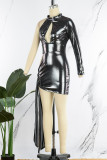 Черное сексуальное однотонное платье с вырезом на половину водолазки Нерегулярное платье Платья
