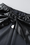 Negro sexy sólido vendaje patchwork asimétrico sin tirantes manga corta dos piezas