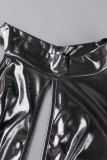 Zwarte sexy effen uitgeholde halve coltrui onregelmatige jurkjurken