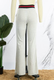 Pantalones casuales de color liso con altavoz de cintura alta y rasgado sólido gris
