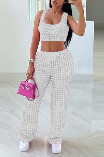 White Sexy Solid Patchwork U Neck Sleeveless Two Pieces
