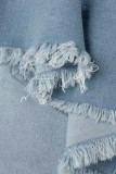 Небесно-голубые уличные однотонные лоскутные пуговицы Асимметричные джинсовые юбки со средней талией