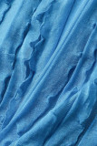 Jupe décontractée solide patchwork fente maigre taille haute conventionnelle couleur unie bleue