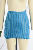 Синяя повседневная однотонная однотонная юбка с разрезом и высокой талией в стиле пэчворк