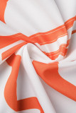 Оранжевый отпуск Отложной воротник с принтом в стиле пэчворк С короткими рукавами Три части