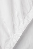 Witte sexy effen vouw met split, V-hals, lange mouwen, grote maten jurken