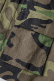 Grön Casual Camouflage Print Patchwork Uppbäddningskrage Ytterkläder