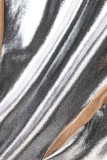 Cinza escuro sexy patchwork transparente gola alta manga longa duas peças