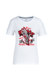 T-shirt con scollo a O patchwork con stampa vintage casual rosse
