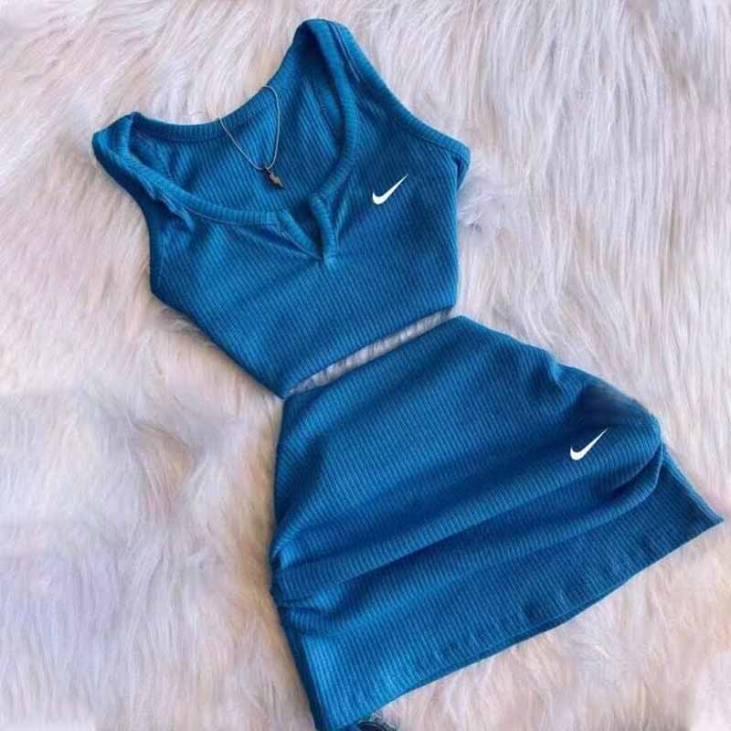 

Blue Casual Embroidery Draw String V Neck Sleeveless Two Pieces