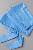 Blå sexigt tryck Patchwork Strapless Straight Jumpsuits (med ett bälte)