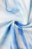 Blauwe sexy print patchwork strapless rechte jumpsuits (met riem)