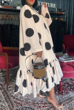 Абрикосовый повседневный принт в горошек Пэчворк с открытой спиной и воланом, прямые платья с круглым вырезом
