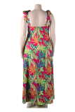 Green Casual Vacation Floral Bandage Spaghetti Strap Printed Dress Dresses