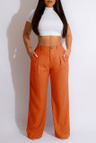 Tangerine Red Casual Solid Patchwork Taille Haute Straight Solid Color Bottoms