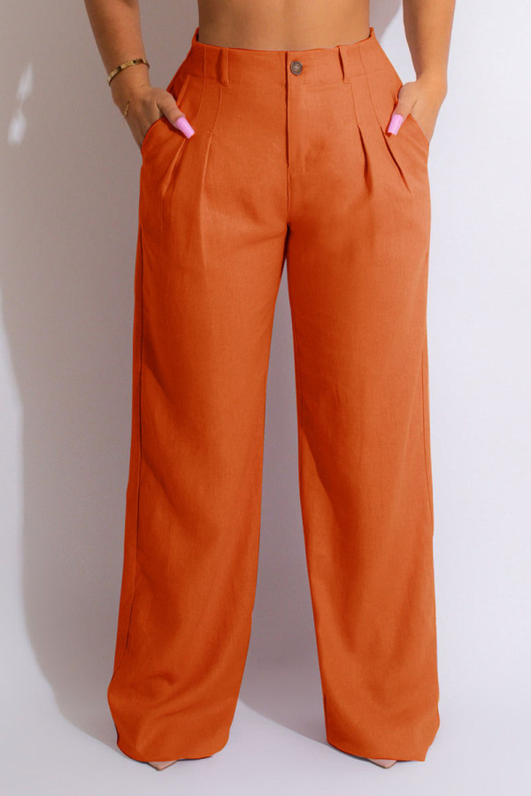 Tangerine Red Повседневные однотонные однотонные однотонные штаны с высокой талией и высокой талией в стиле пэчворк