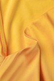 Vestiti lunghi dal vestito dal collo a V senza schienale solido sexy giallo