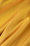 Robe longue jaune sexy à col en V et dos nu
