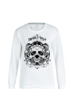 White Casual Street Print Skull Patchwork O Neck Tops