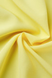 Amarillo casual sólido patchwork hebilla de bolsillo cuello vuelto manga corta dos piezas