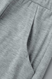 Серый Повседневный Однотонный Пэчворк Воротник с капюшоном С коротким рукавом Из двух частей