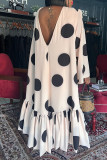 Абрикосовый повседневный принт в горошек Пэчворк с открытой спиной и воланом, прямые платья с круглым вырезом