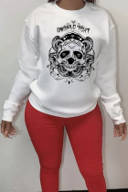 Wit Casual Street Print Skull Patchwork O-hals Tops