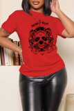 Red Street Vintage Skull Patchwork O-hals T-shirts